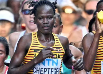 Reuters
Rebecca Cheptegei competing in a marathon in Budapest in 2023